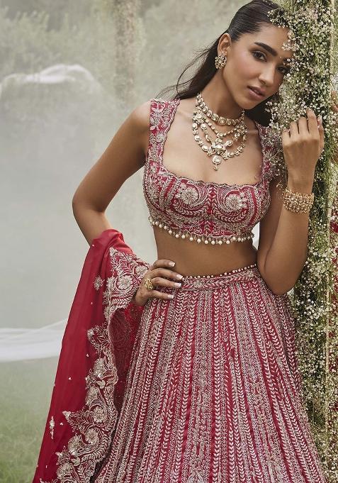 Multicolor embroidered Silk Lehenga Set With Dupatta