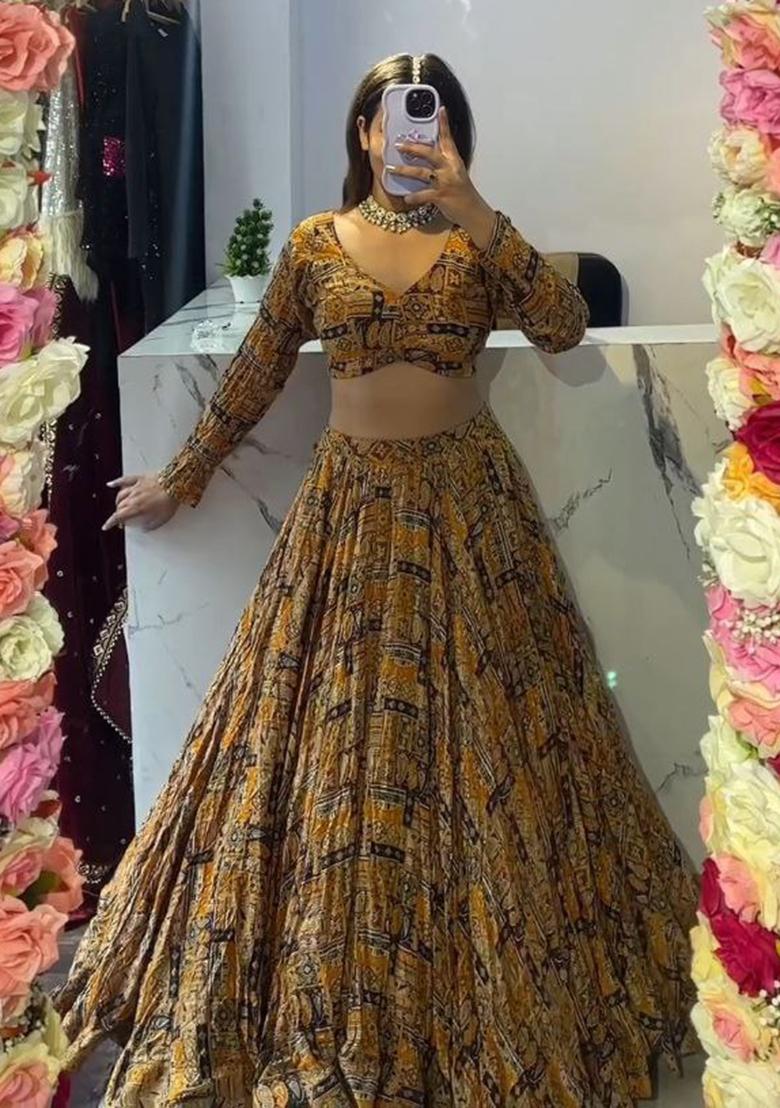 Multicolor embroidered Chinon Lehenga Set With Dupatta