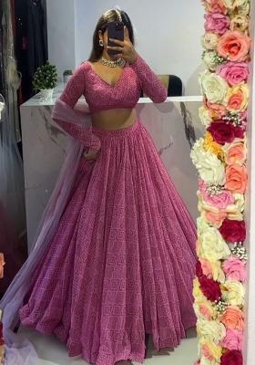 Multicolor embroidered Georgette Lehenga Set With Dupatta