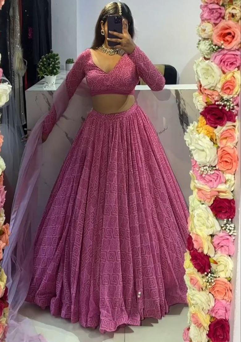 Multicolor embroidered Georgette Lehenga Set With Dupatta