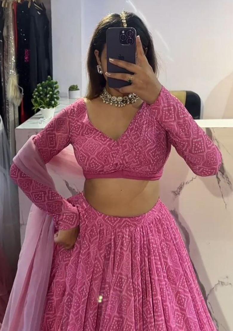 Multicolor embroidered Georgette Lehenga Set With Dupatta