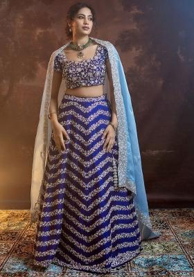 Multicolor embroidered Chinon Lehenga Set With Dupatta