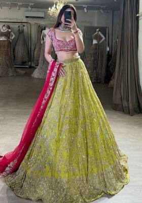 Multicolor embroidered Georgette Lehenga Set With Dupatta