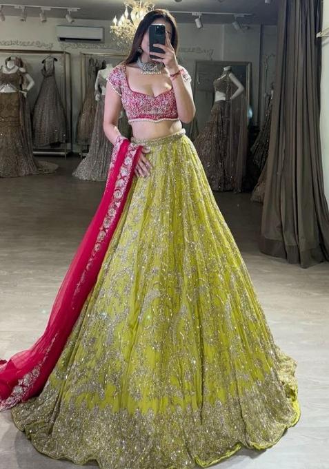 Multicolor embroidered Georgette Lehenga Set With Dupatta