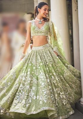 Multicolor embroidered Georgette Lehenga Set With Dupatta