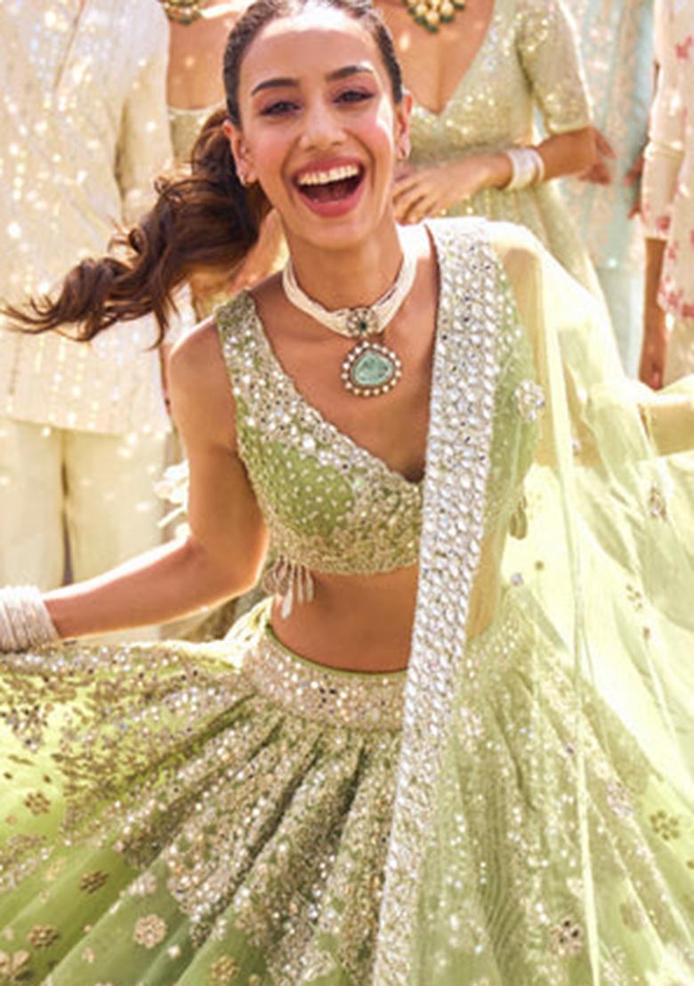 Multicolor embroidered Georgette Lehenga Set With Dupatta