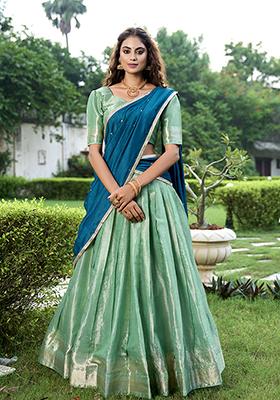 Pista Zari Woven Kanchipuram Lehenga Set