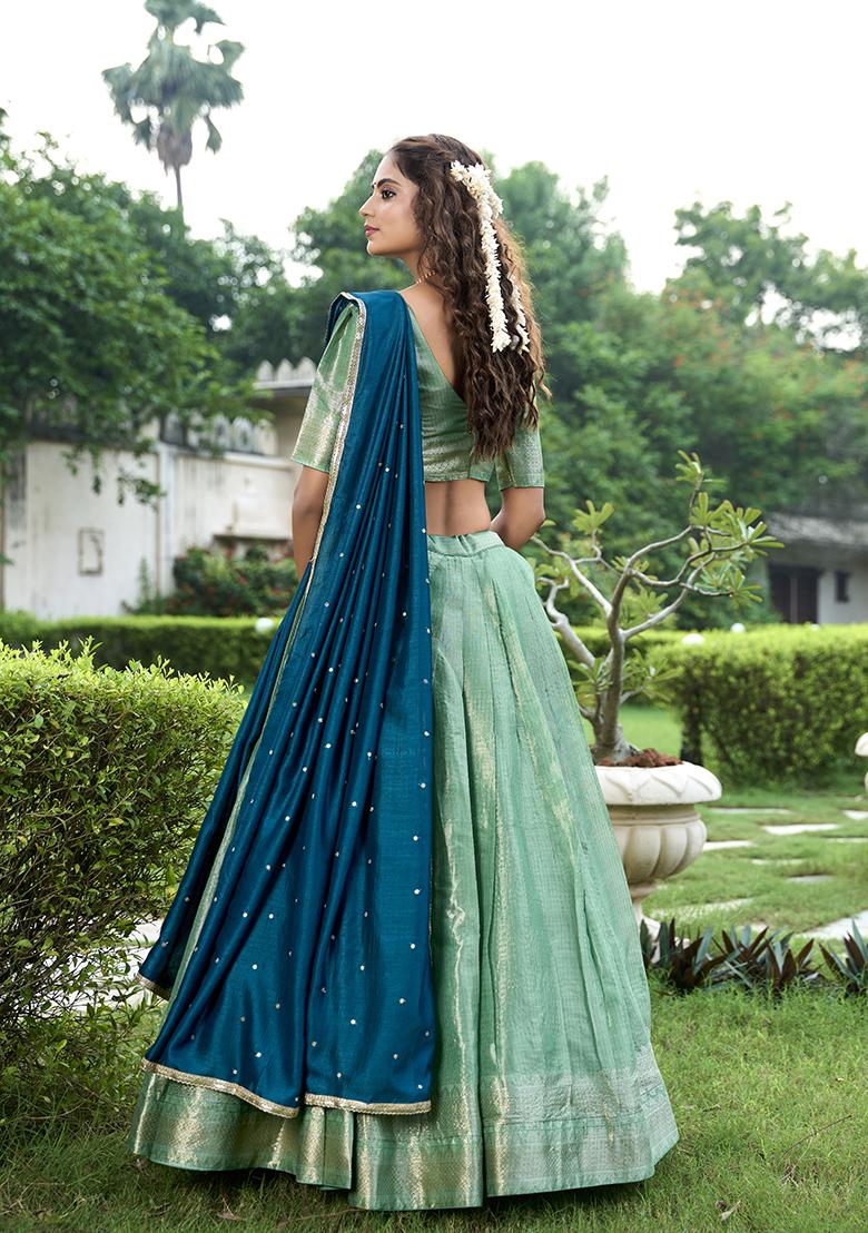 Pista Zari Woven Kanchipuram Lehenga Set