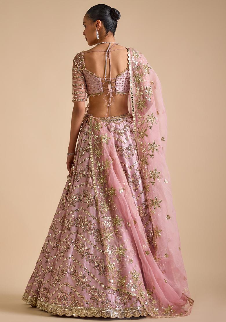 Multicolor embroidered Chinon Lehenga Set With Dupatta