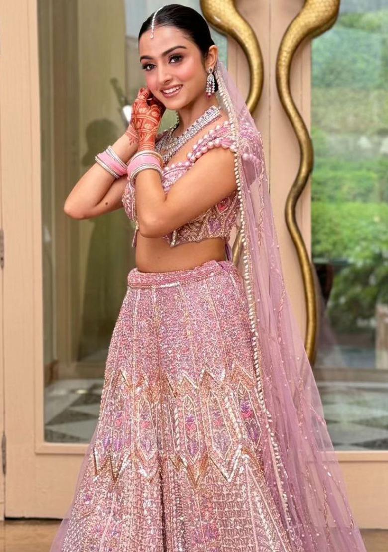 Multicolor embroidered Net Lehenga Set With Dupatta