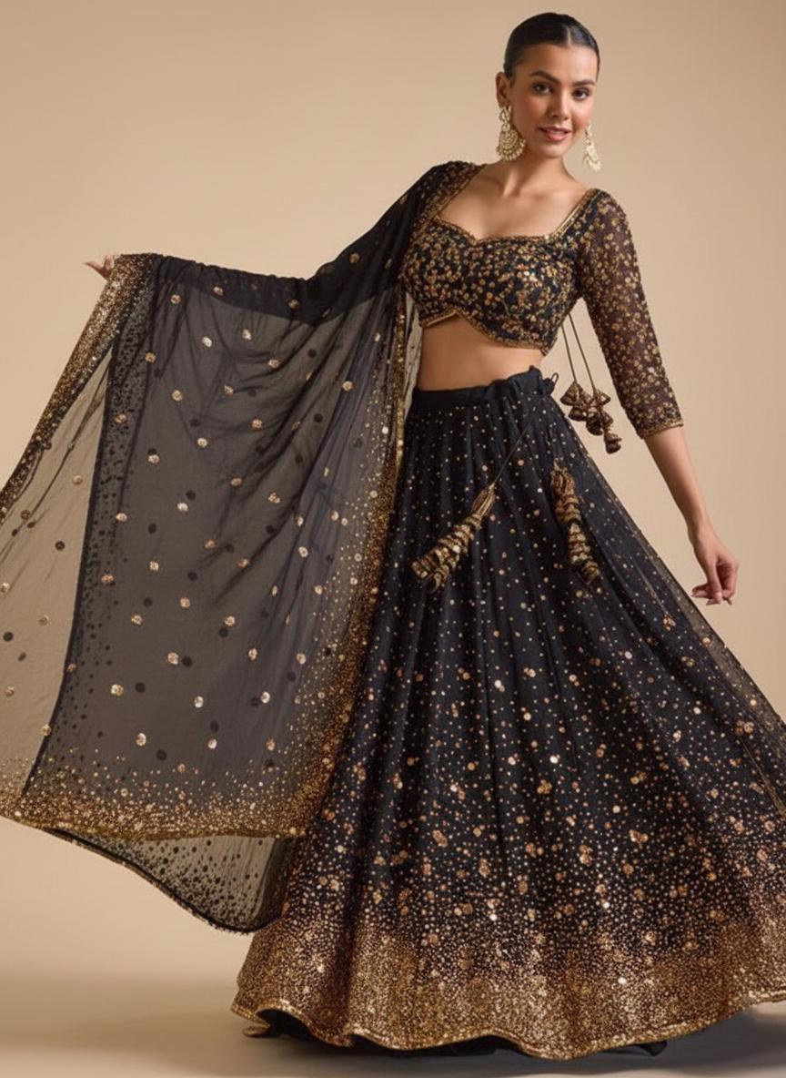 Multicolor embroidered Georgette Lehenga Set With Dupatta