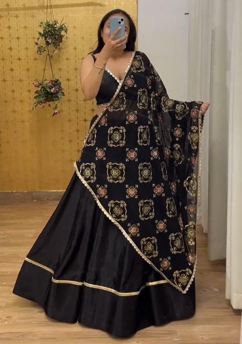 Multicolor embroidered Silk Lehenga Set With Dupatta