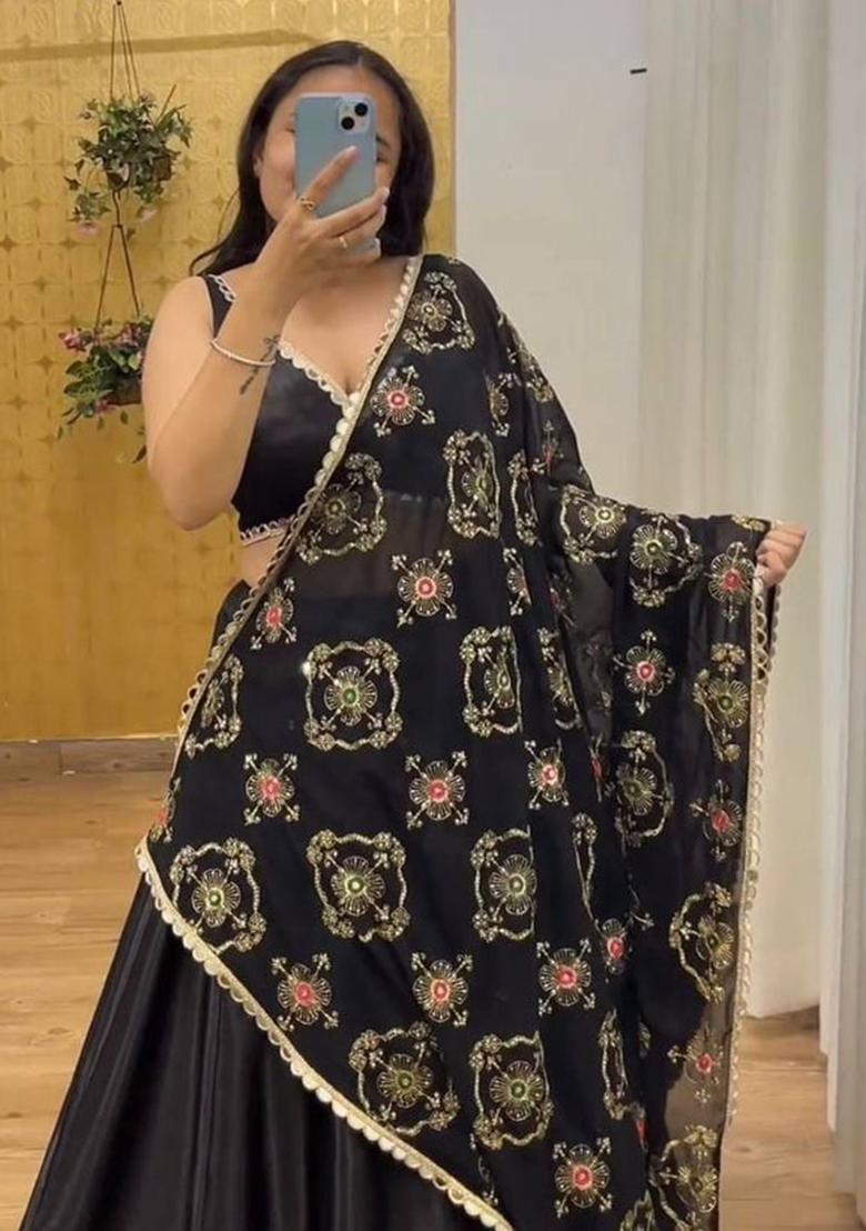 Multicolor embroidered Silk Lehenga Set With Dupatta