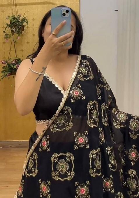 Multicolor embroidered Silk Lehenga Set With Dupatta