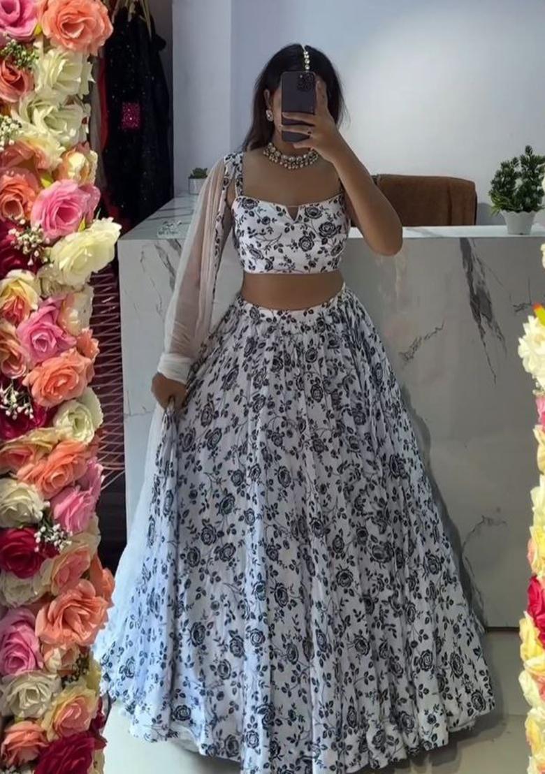 Multicolor embroidered Chinon Lehenga Set With Dupatta