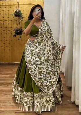 Multicolor embroidered Silk Lehenga Set With Dupatta