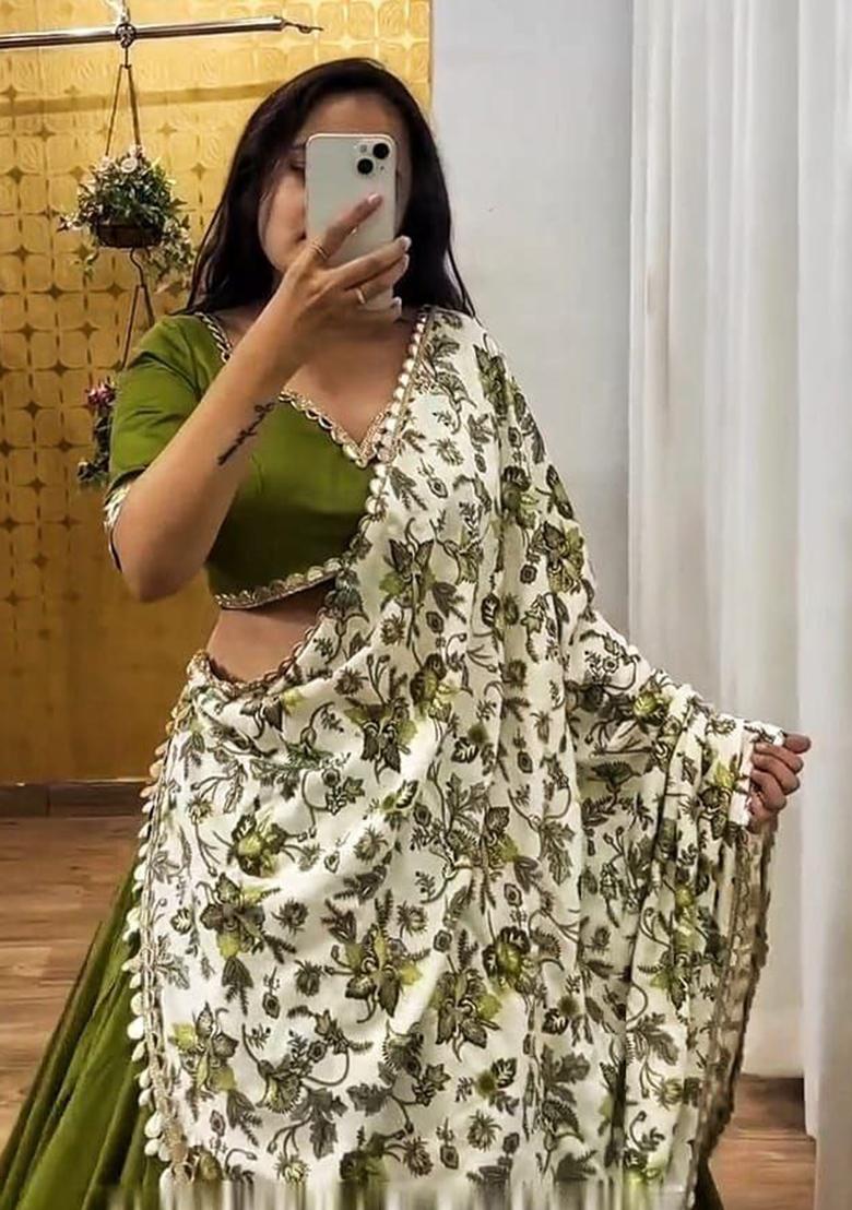 Multicolor embroidered Silk Lehenga Set With Dupatta