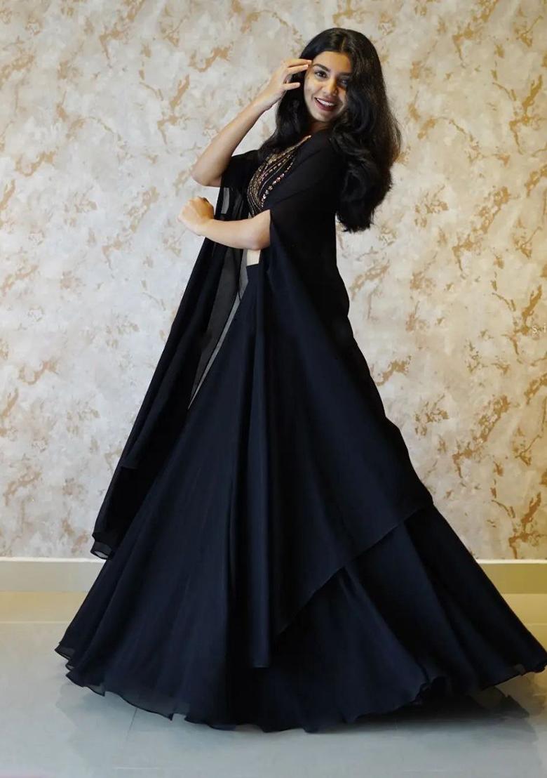 Multicolor embroidered Georgette Lehenga Set With Dupatta