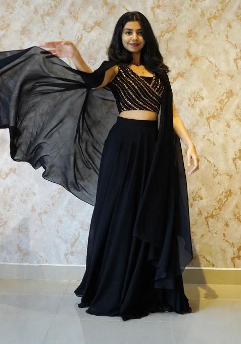 Multicolor embroidered Georgette Lehenga Set With Dupatta