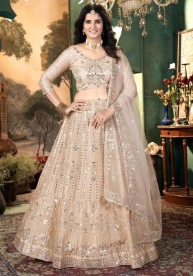 Multicolor embroidered Net Lehenga Set With Dupatta