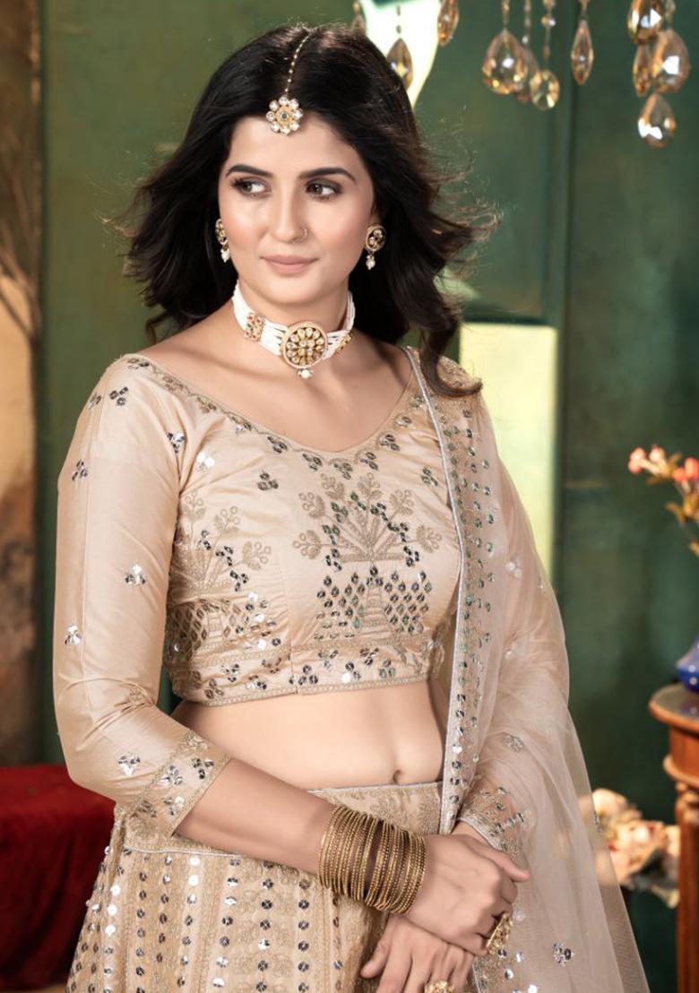 Multicolor embroidered Net Lehenga Set With Dupatta