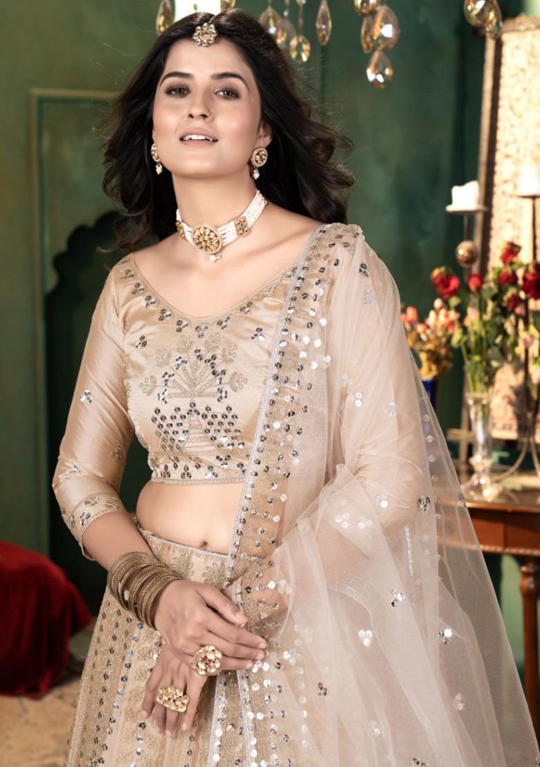 Multicolor embroidered Net Lehenga Set With Dupatta