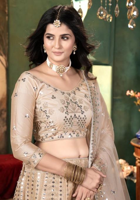 Multicolor embroidered Net Lehenga Set With Dupatta