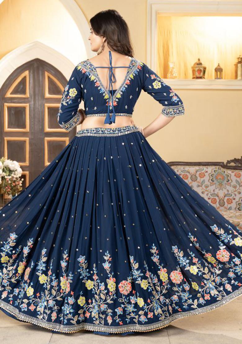 Multicolor embroidered Georgette Lehenga Set With Dupatta