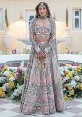 Multicolor embroidered Net Lehenga Set With Dupatta