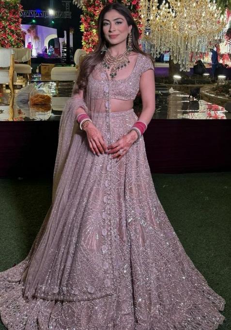 Multicolor embroidered Net Lehenga Set With Dupatta