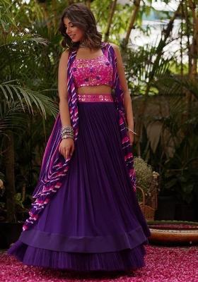 Multicolor embroidered Georgette Lehenga Set With Dupatta