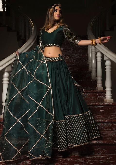 Multicolor embroidered Silk Lehenga Set With Dupatta