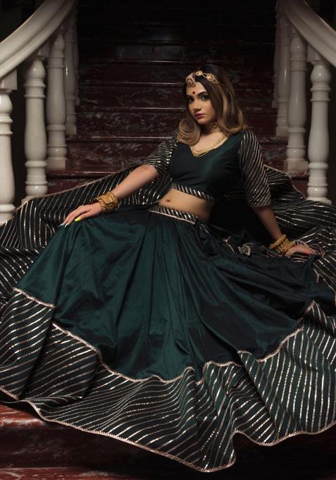 Multicolor embroidered Silk Lehenga Set With Dupatta