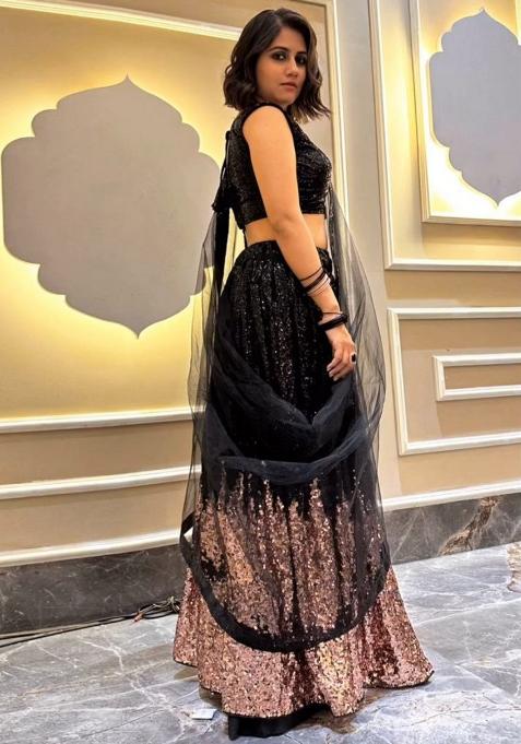 Multicolor embroidered Georgette Lehenga Set With Dupatta