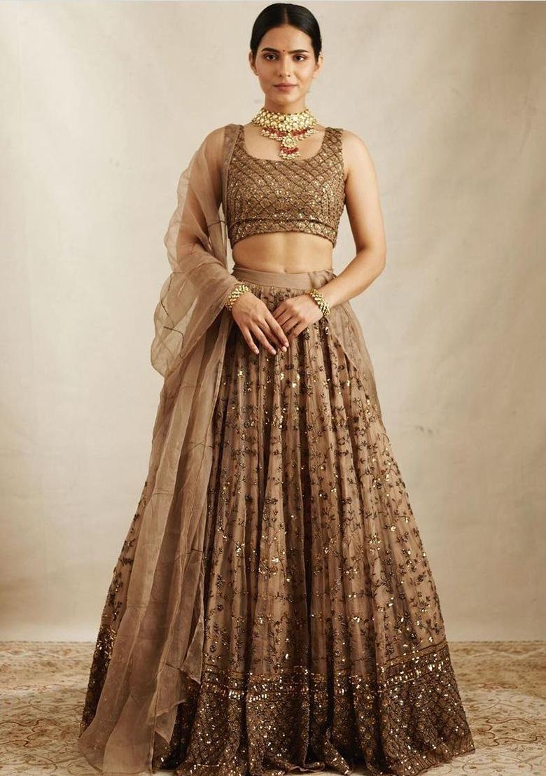 Multicolor embroidered Net Lehenga Set With Dupatta