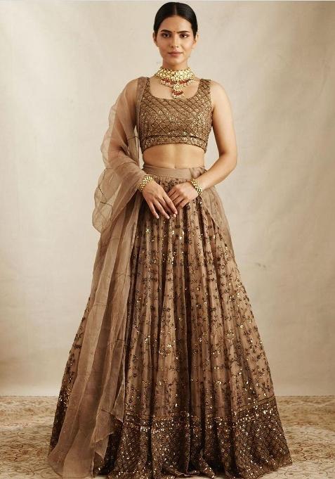 Multicolor embroidered Net Lehenga Set With Dupatta