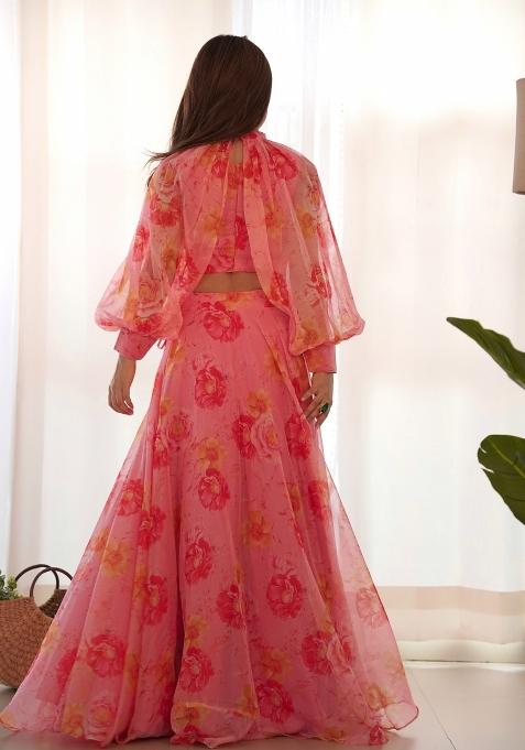 Pink embroidered Viscose Lehenga Set