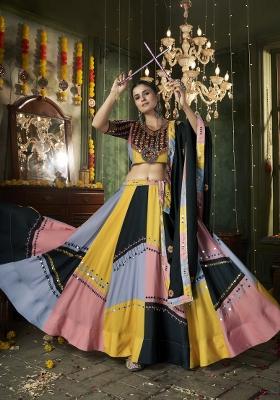Multicolor embroidered Cotton Lehenga Set With Dupatta