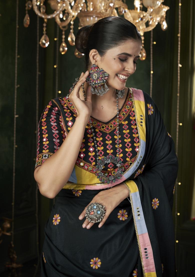 Multicolor embroidered Cotton Lehenga Set With Dupatta