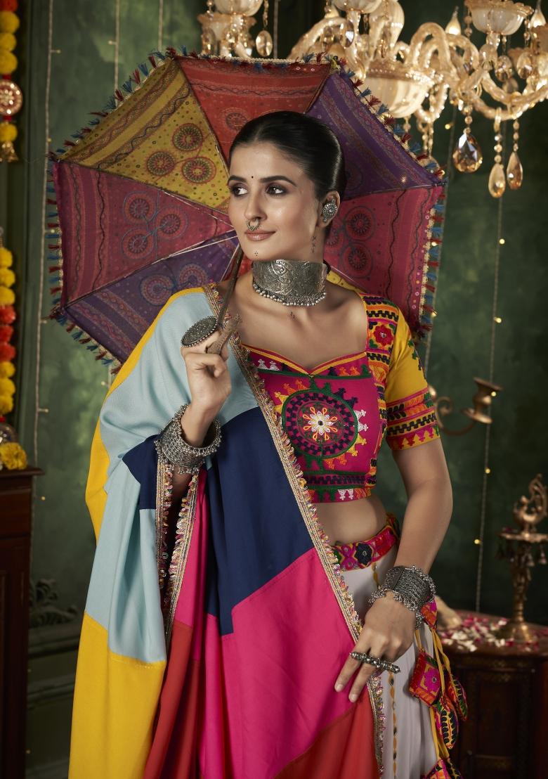 White embroidered Cotton Lehenga Set With Dupatta