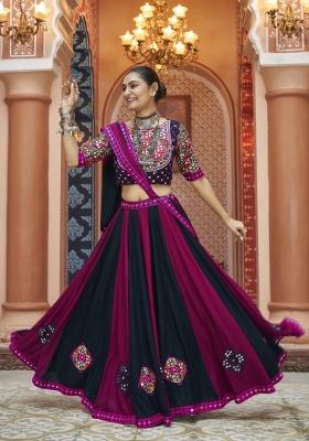 Purple embroidered Rayon Lehenga Set With Dupatta