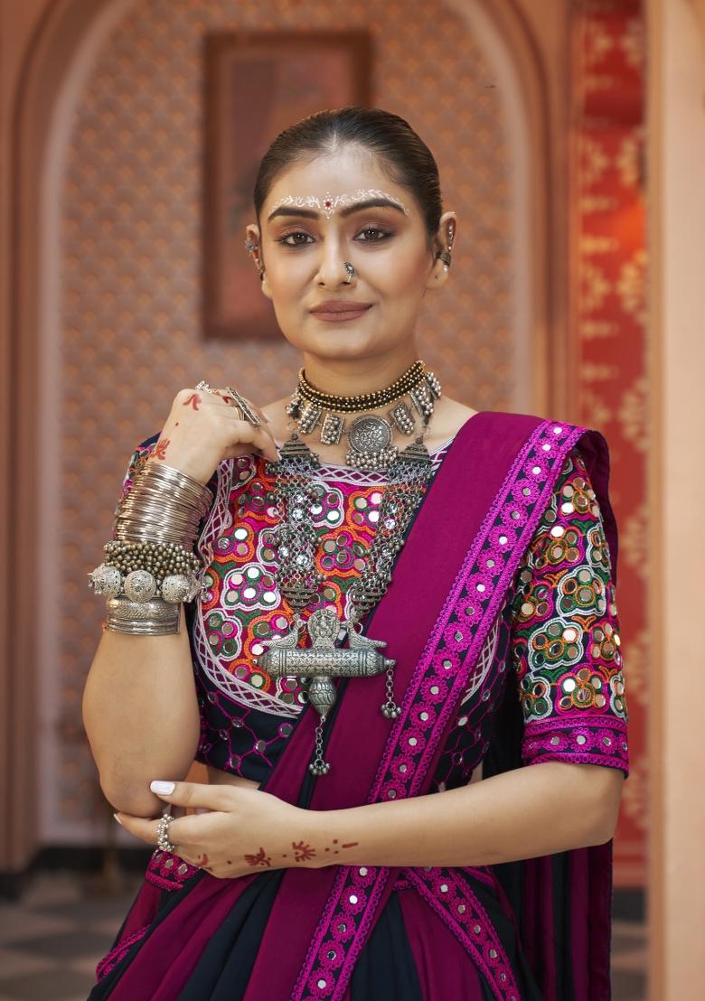 Purple embroidered Rayon Lehenga Set With Dupatta