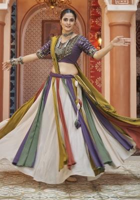 Multicolor embroidered Rayon Lehenga Set With Dupatta