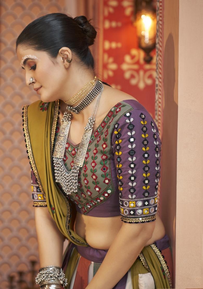 Multicolor embroidered Rayon Lehenga Set With Dupatta