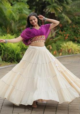 Purple embroidered Cotton Lehenga Set
