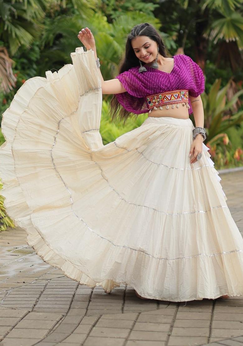 Purple embroidered Cotton Lehenga Set