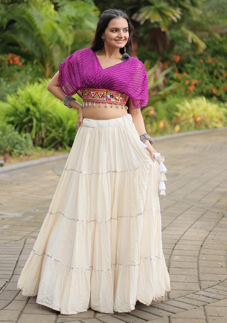 Purple embroidered Cotton Lehenga Set