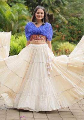 Blue embroidered Cotton Lehenga Set