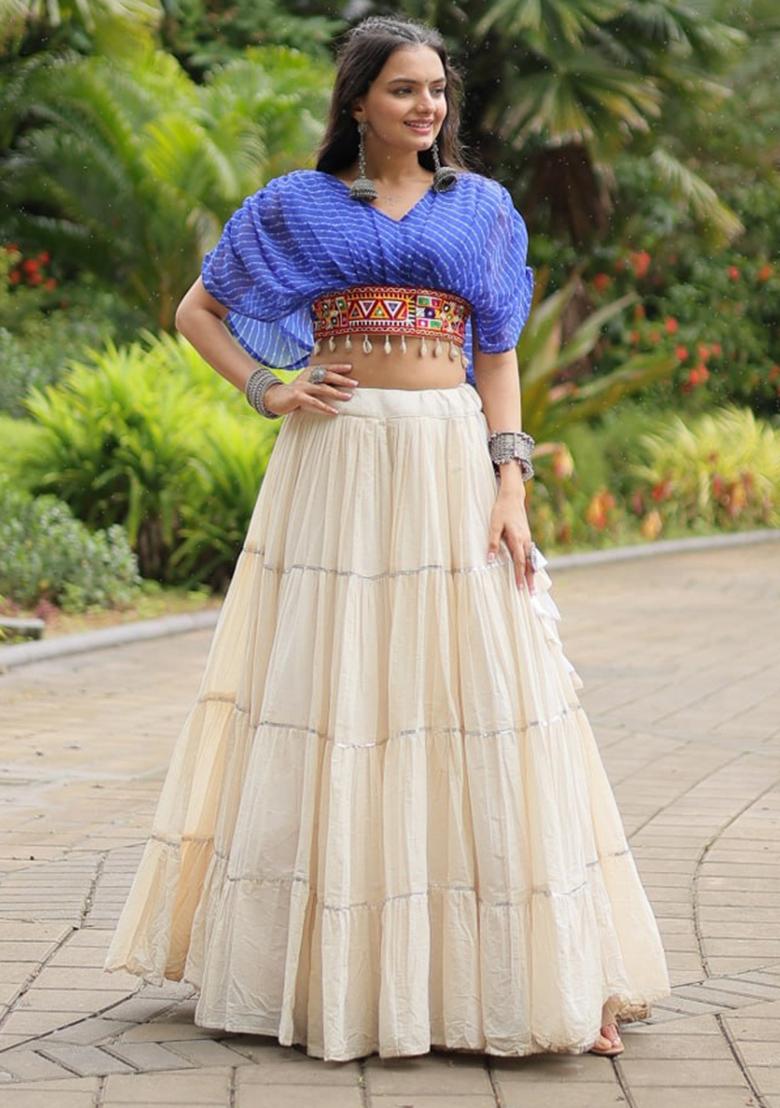 Blue embroidered Cotton Lehenga Set