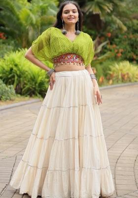 Green embroidered Cotton Lehenga Set